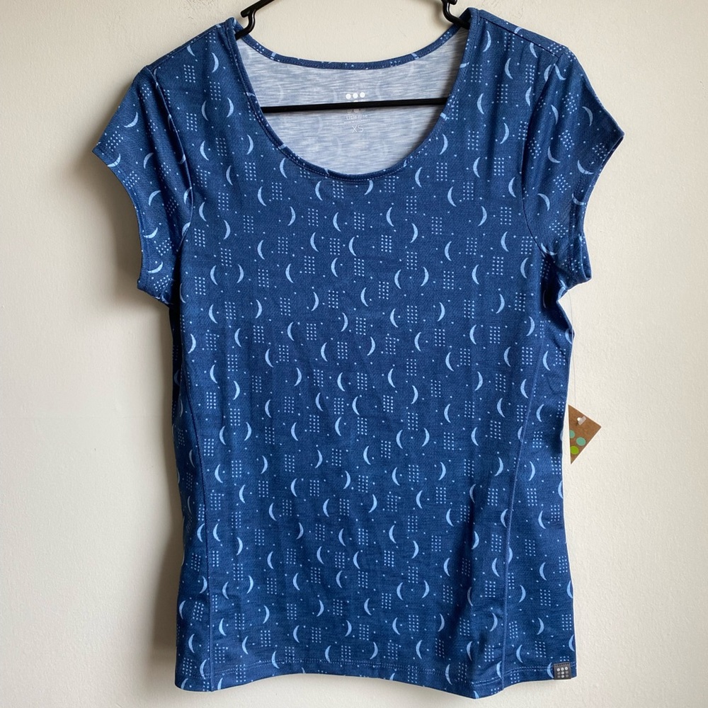 Title Nine Women Blue Cap Sleeve Scoop Neck Pullover Activewear T-Shirt Size XS